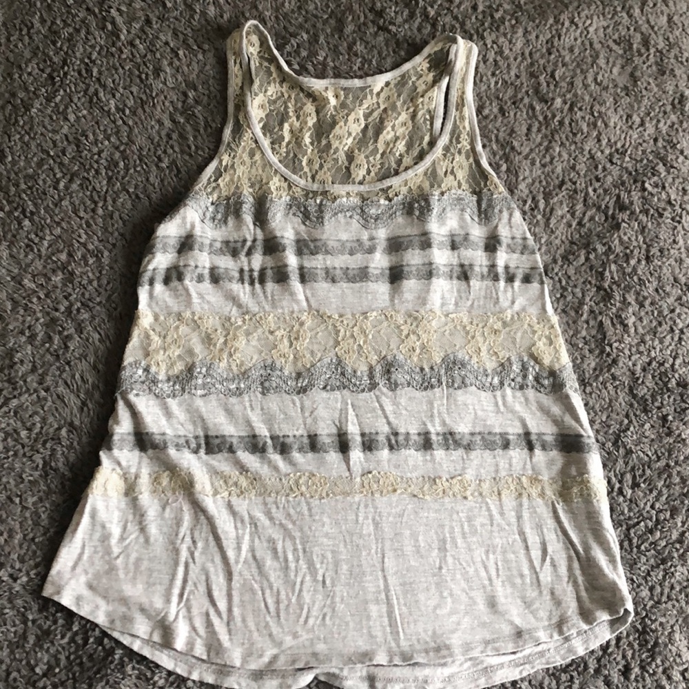 Full Tilt Lace Detail Gray Tank